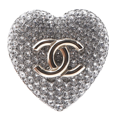 Chanel Crystal CC Heart Brooch Silver Gold 1 of 4