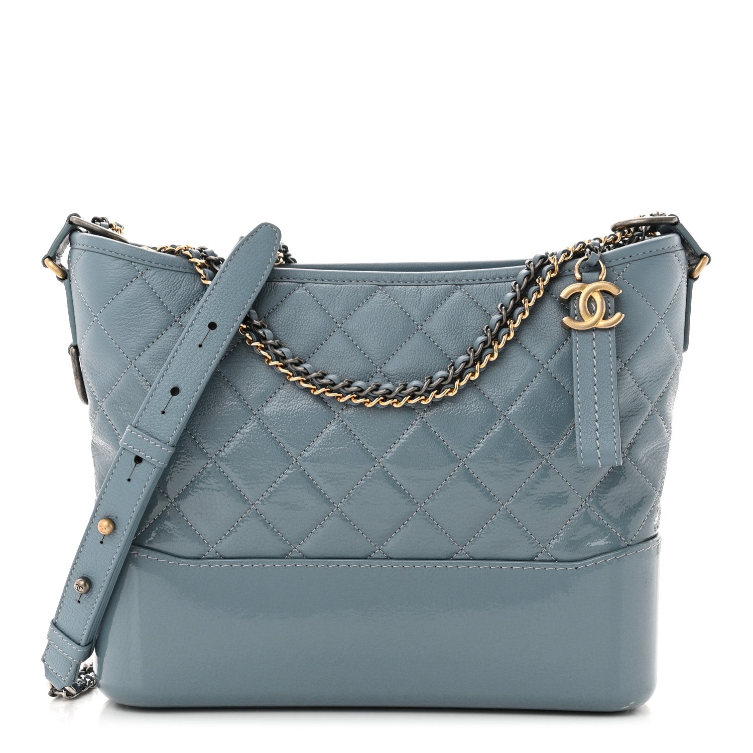 Chanel Patent Goatskin Quilted Medium Gabrielle Hobo Blue 1 of 12