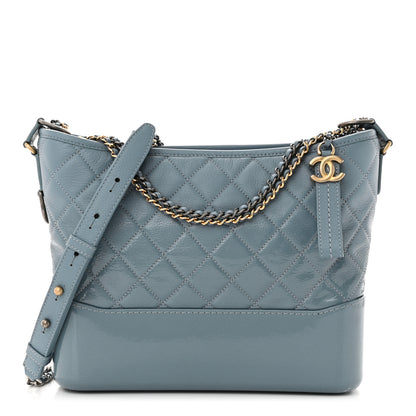 Chanel Patent Goatskin Quilted Medium Gabrielle Hobo Blue 1 of 12