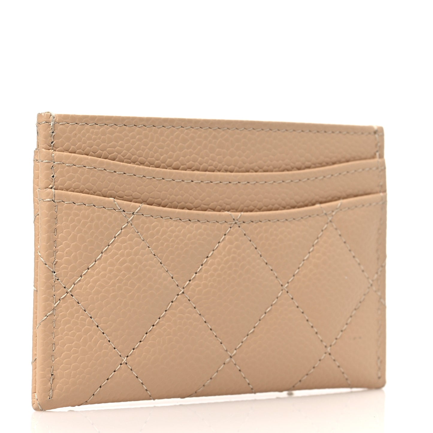 Caviar Quilted Card Holder Beige