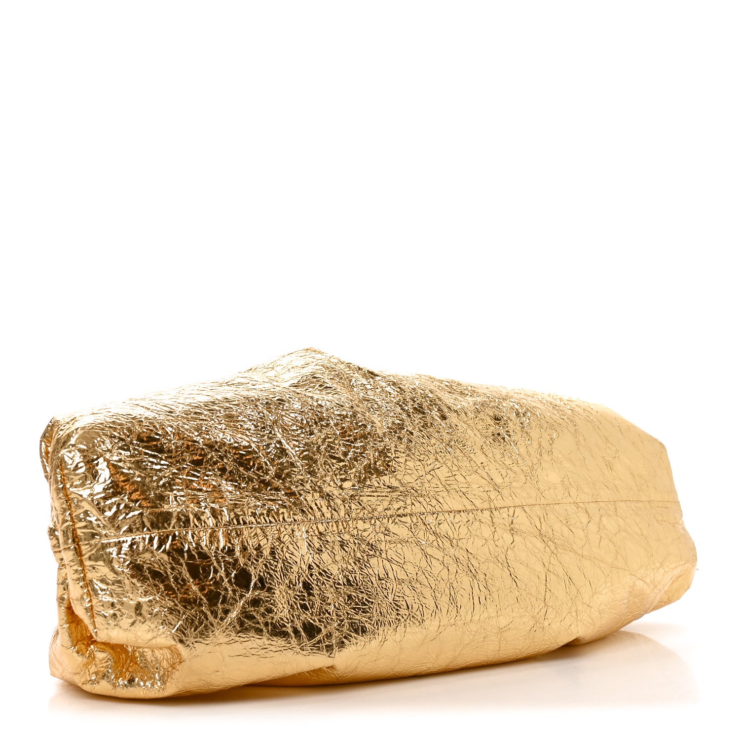 Bottega Veneta Metallic Crinkled Lambskin The Pouch Oversized Clutch Oro 4 of 11