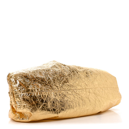Bottega Veneta Metallic Crinkled Lambskin The Pouch Oversized Clutch Oro 4 of 11