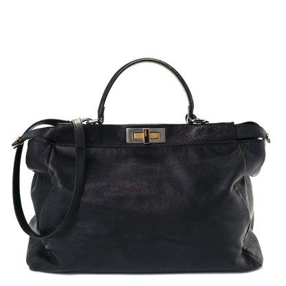 Fendi Goatskin Zucca Large Peekaboo Iconic Satchel Black Tobacco 1 of 14