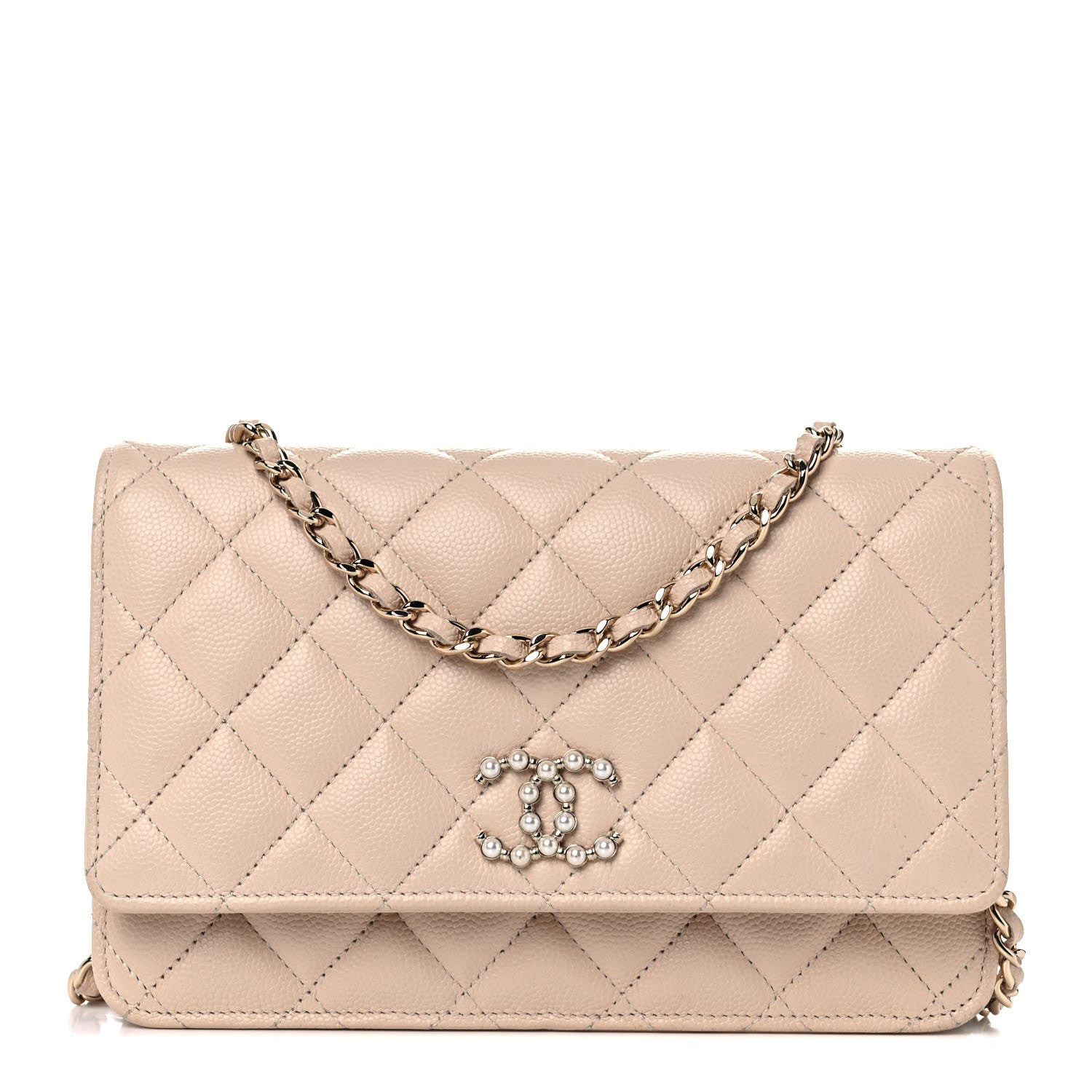 Chanel Caviar Quilted Coco Candy Wallet On Chain WOC Beige 1 of 15