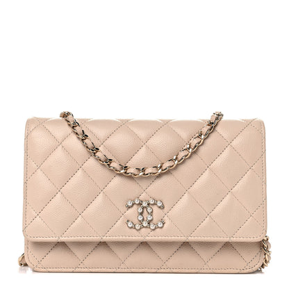 Chanel Caviar Quilted Coco Candy Wallet On Chain WOC Beige 1 of 15