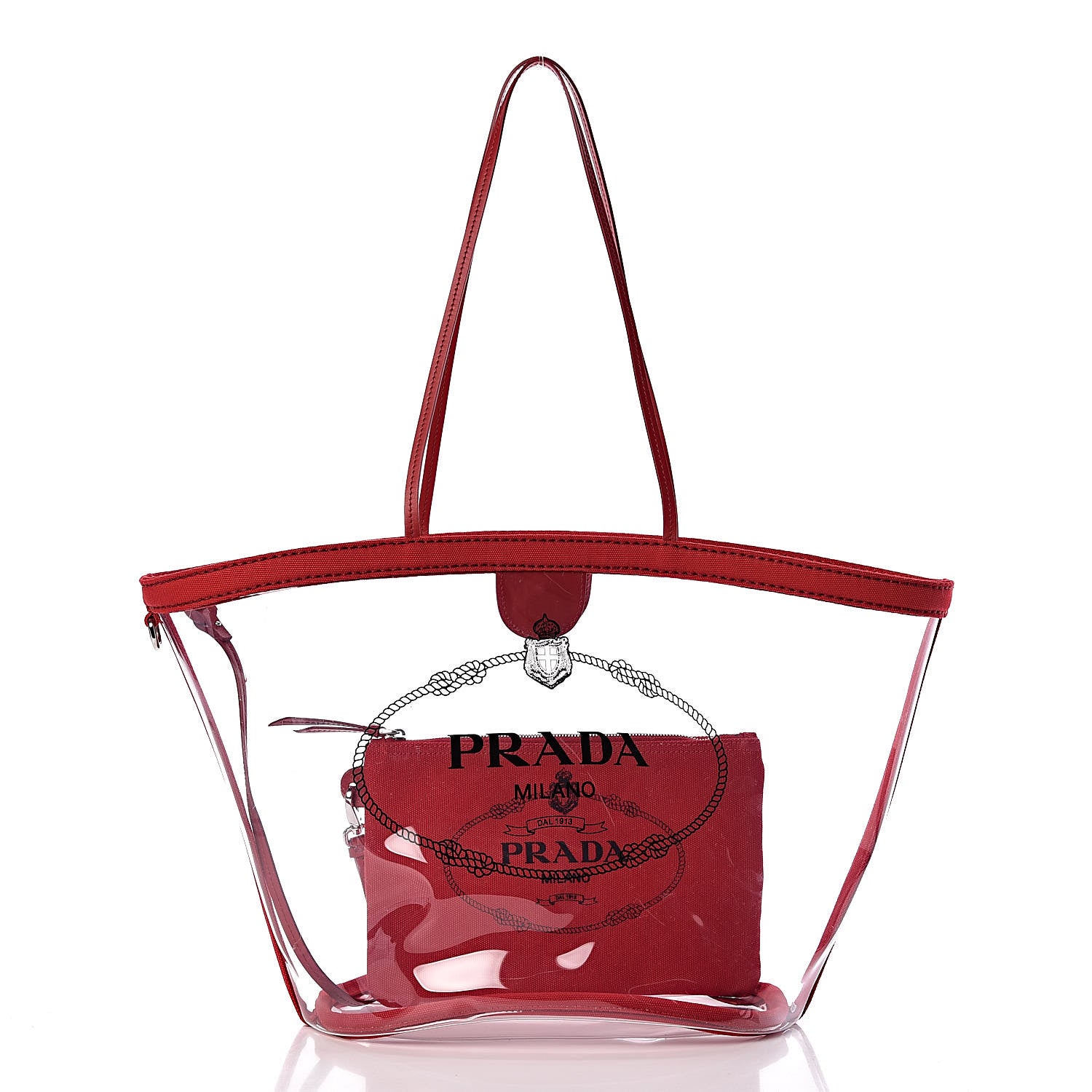 Prada Plexiglass Calfskin Small Shopper Tote Rosso 3 of 10