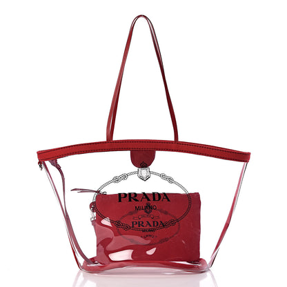 Prada Plexiglass Calfskin Small Shopper Tote Rosso 3 of 10