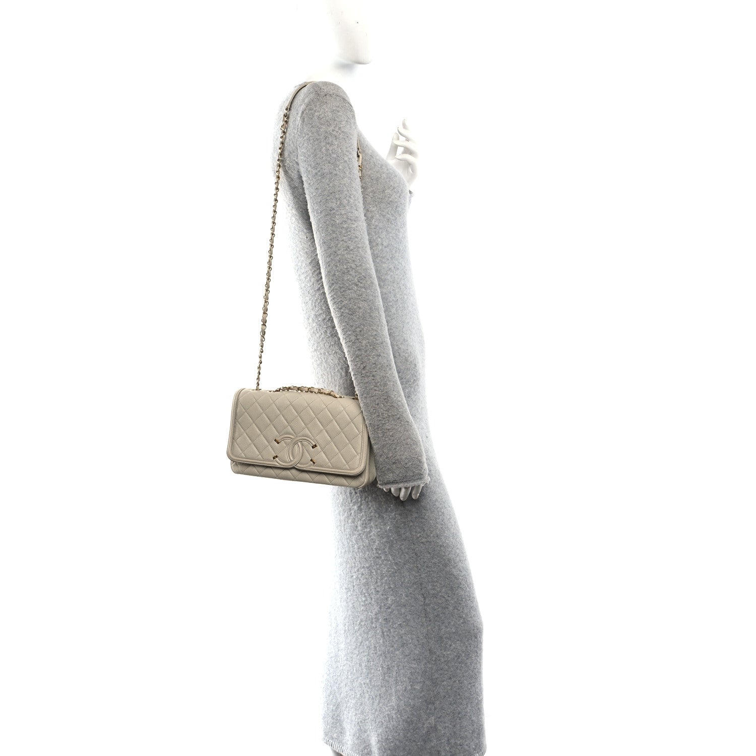 Chanel Caviar Quilted Medium CC Filigree Flap Beige 2 of 11