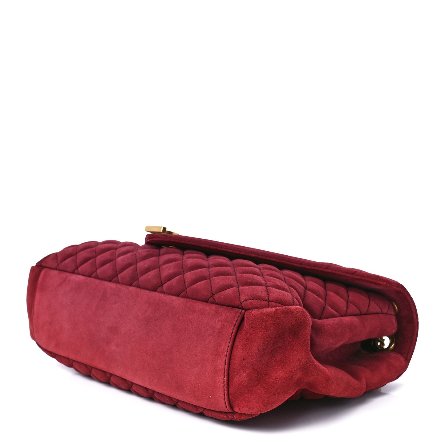 Suede Mixed Matelasse Tri-Quilt Large Monogram Envelope Satchel Red