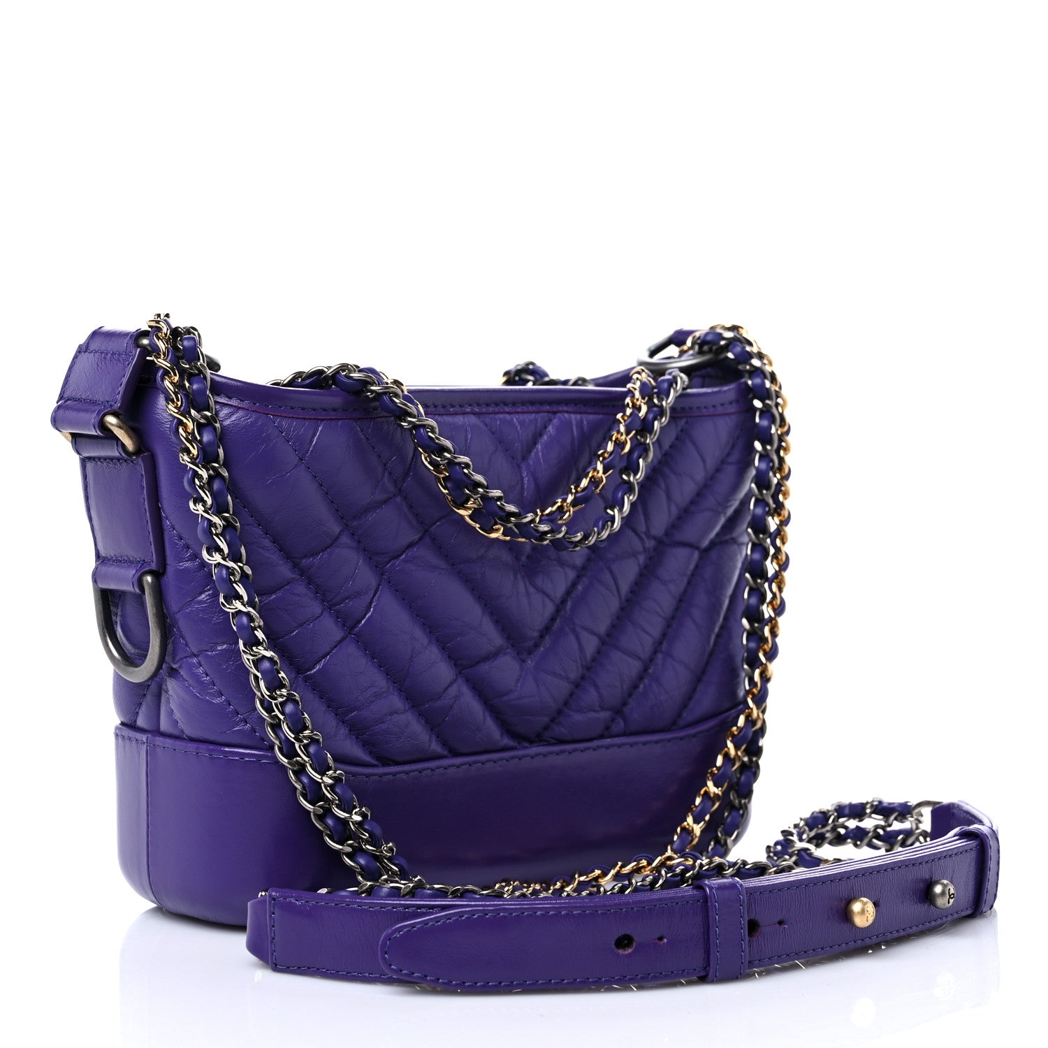 Chanel Aged Calfskin Chevron Quilted Small Gabrielle Hobo Purple 2 of 10