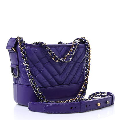 Chanel Aged Calfskin Chevron Quilted Small Gabrielle Hobo Purple 2 of 10