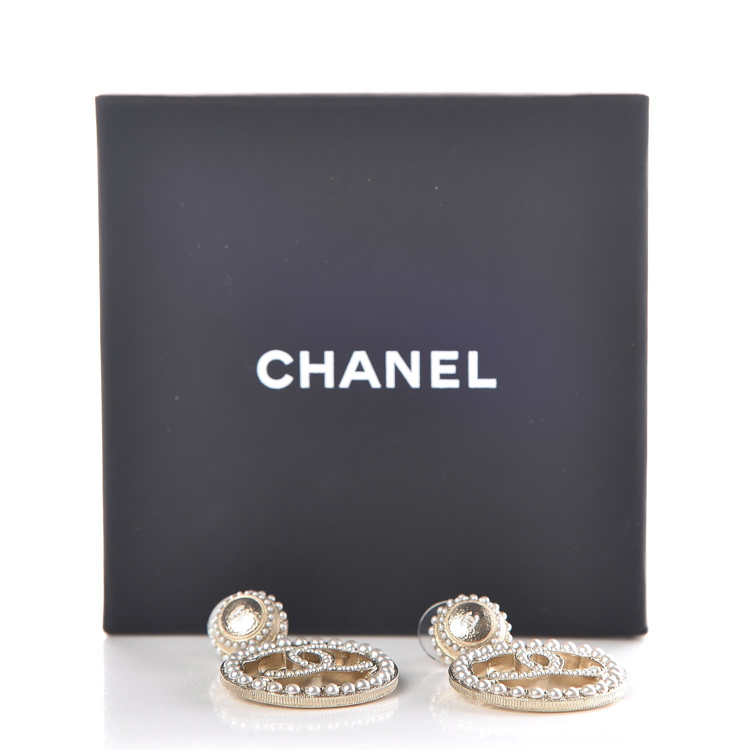 Chanel Pearl CC Drop Earrings Light Gold 5 of 5