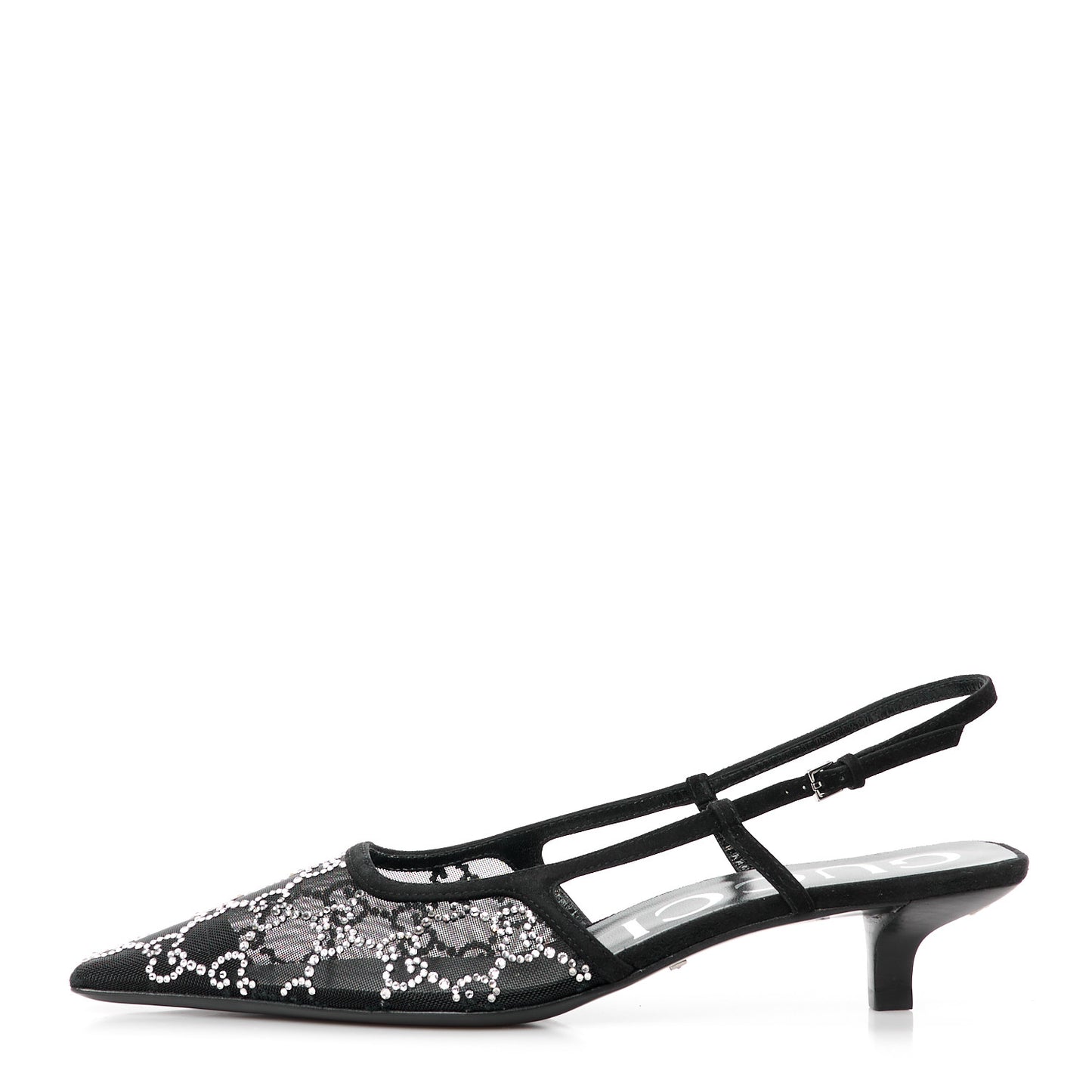 Tela Retino Kid Scamosciato Crystal GG Monogram Square G 35mm Slingback Pumps 38.5 Black