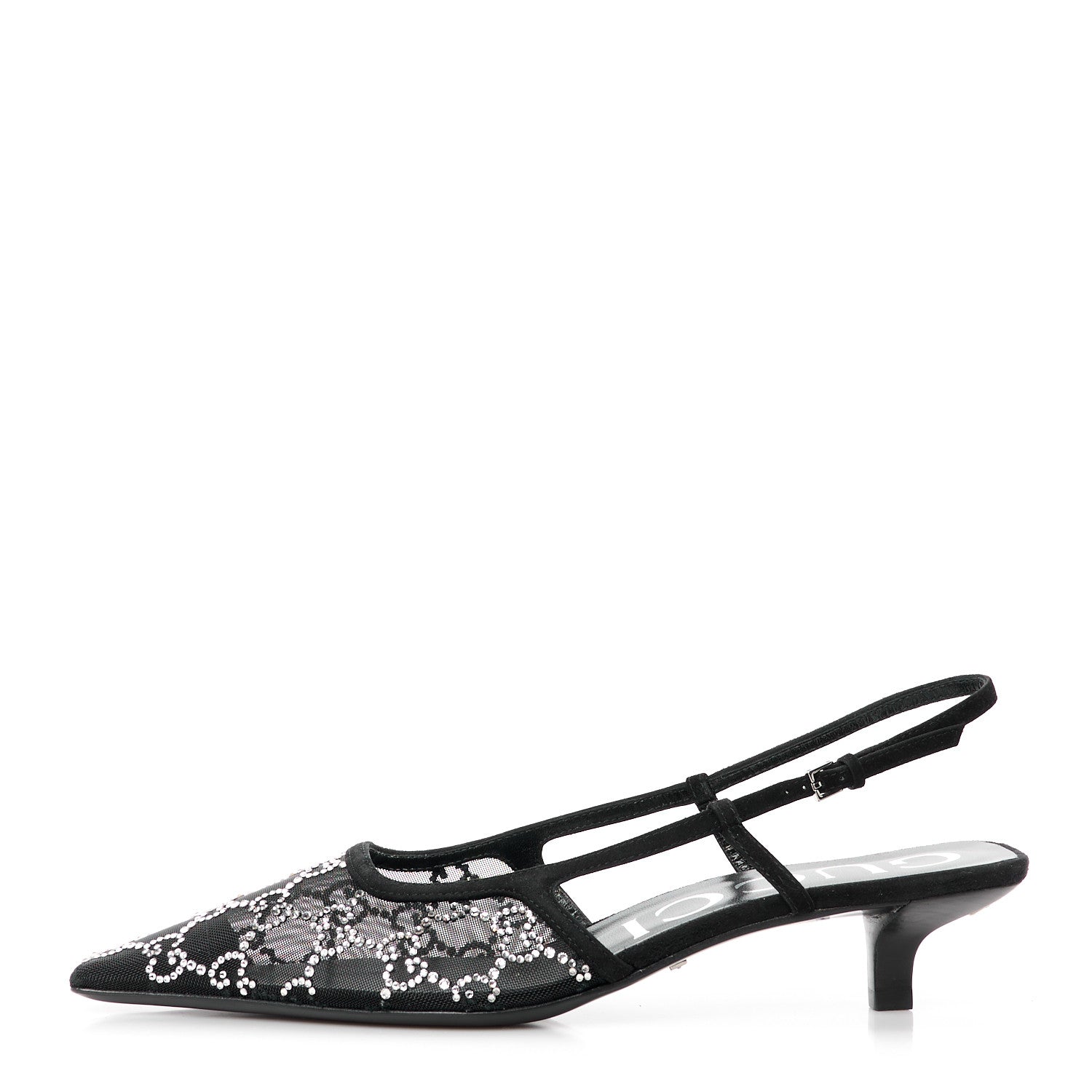 Gucci Tela Retino Kid Scamosciato Crystal GG Monogram Square G 35mm Slingback Pumps 38.5 Black 1 of 10