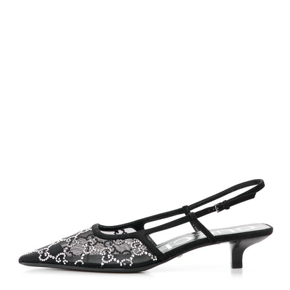 Gucci Tela Retino Kid Scamosciato Crystal GG Monogram Square G 35mm Slingback Pumps 38.5 Black 1 of 10