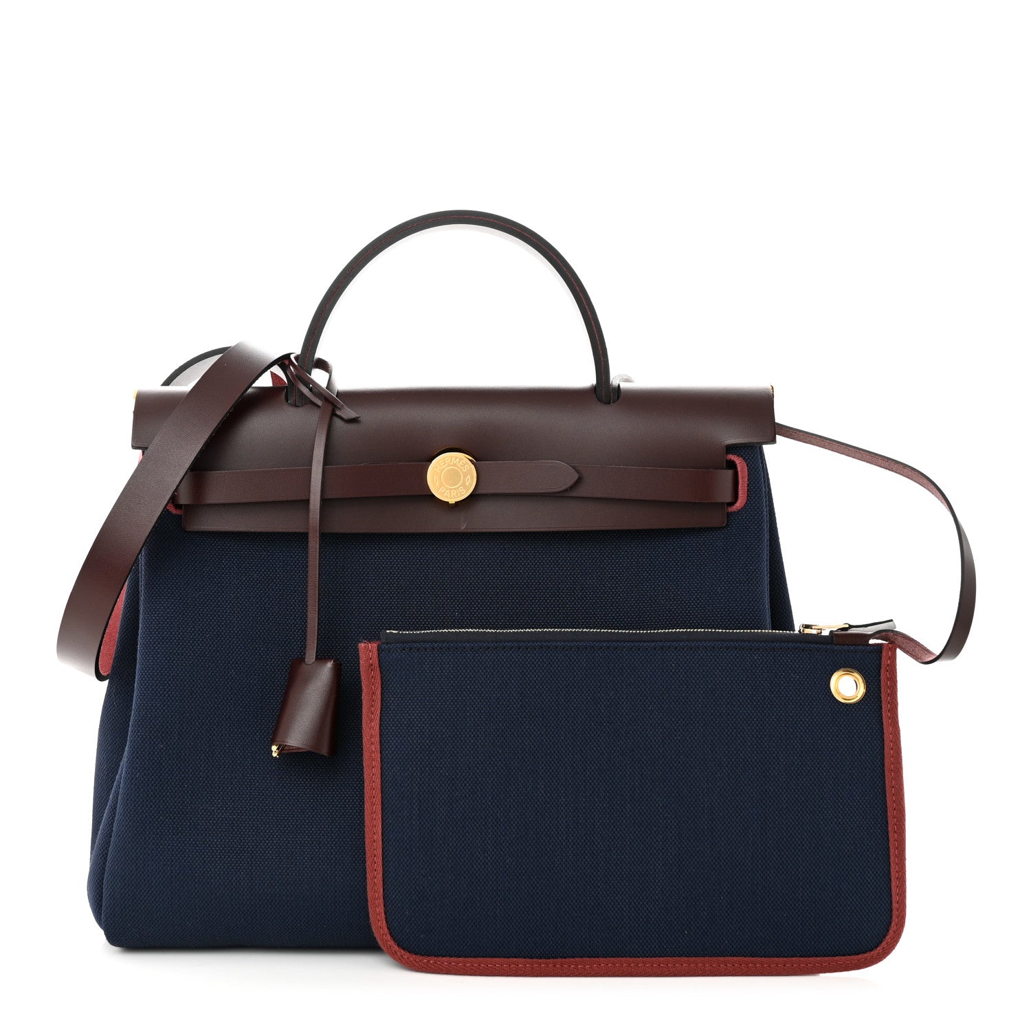 Hermes Toile Militaire Vache Hunter Herbag Zip Retourne 31 PM Rouge Sellier Bleu Marine 1 of 12