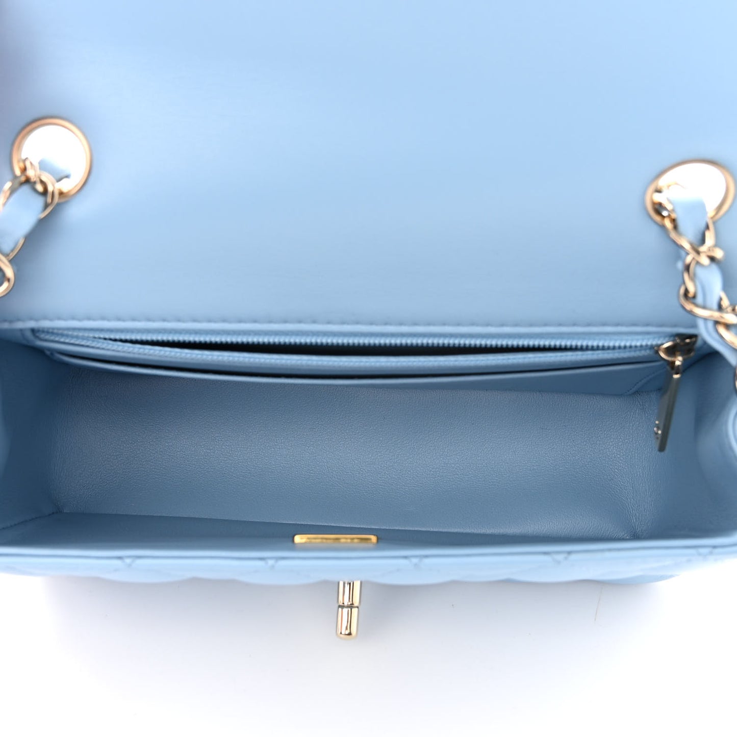 Lambskin Quilted Mini Rectangular Flap Light Blue