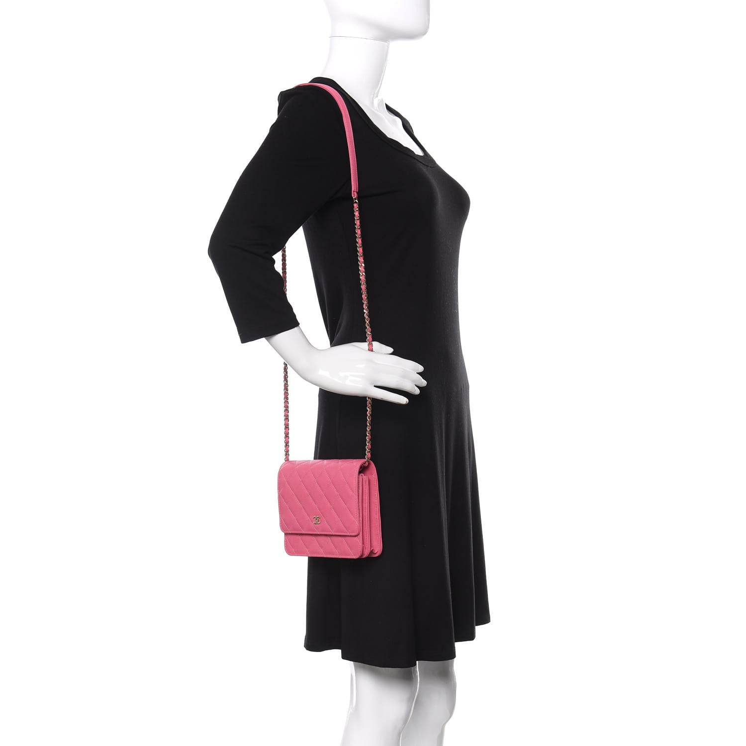 Chanel Caviar Quilted Square Wallet On Chain WOC Pink 2 of 12
