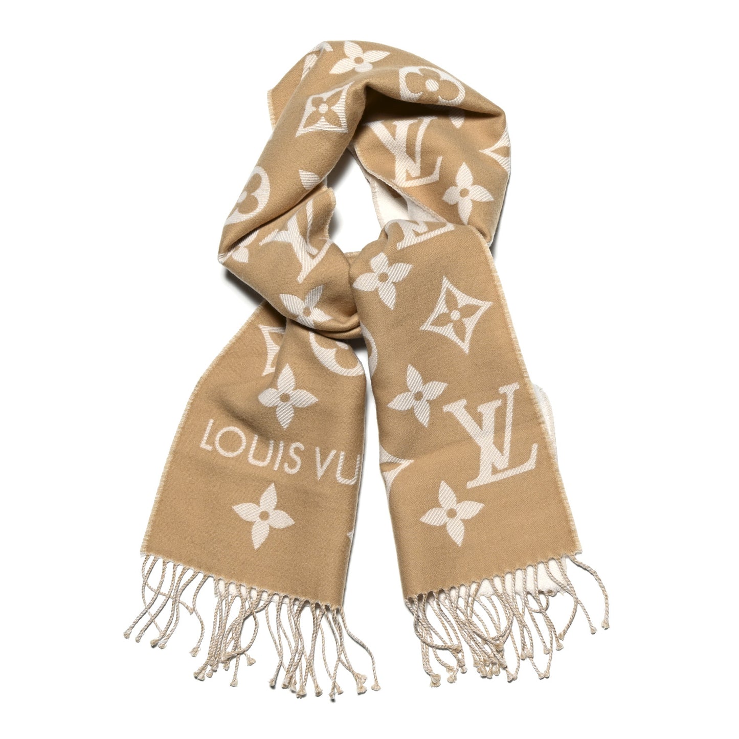 Wool Monogram LV Essential Scarf Beige