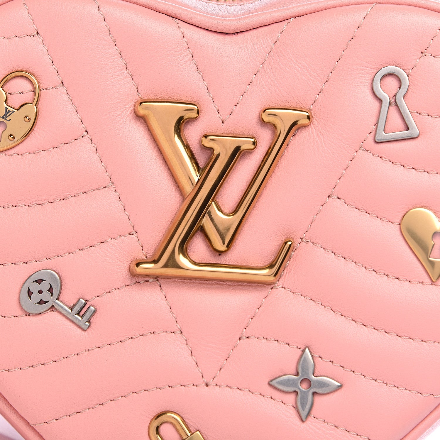 Louis Vuitton Calfskin Embellished New Wave Love Lock Heart Bag Rose Pomettes 7 of 10