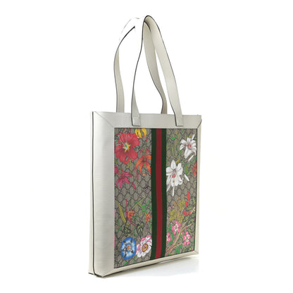 Gucci GG Supreme Monogram Flora Web Ophidia Vertical Shopping Tote White 4 of 11