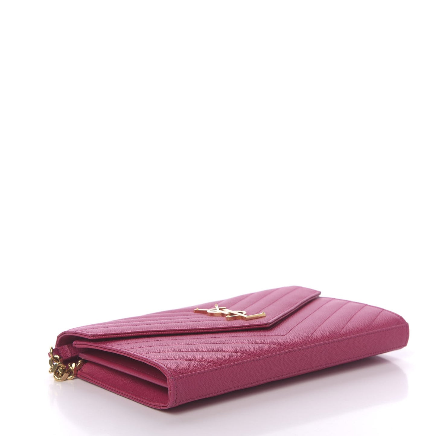 Grain De Poudre Matelasse Chevron Monogram Chain Wallet Fuchsia