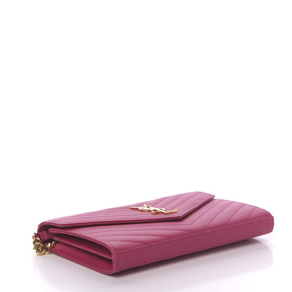 Saint Laurent Grain De Poudre Matelasse Chevron Monogram Chain Wallet Fuchsia 5 of 11