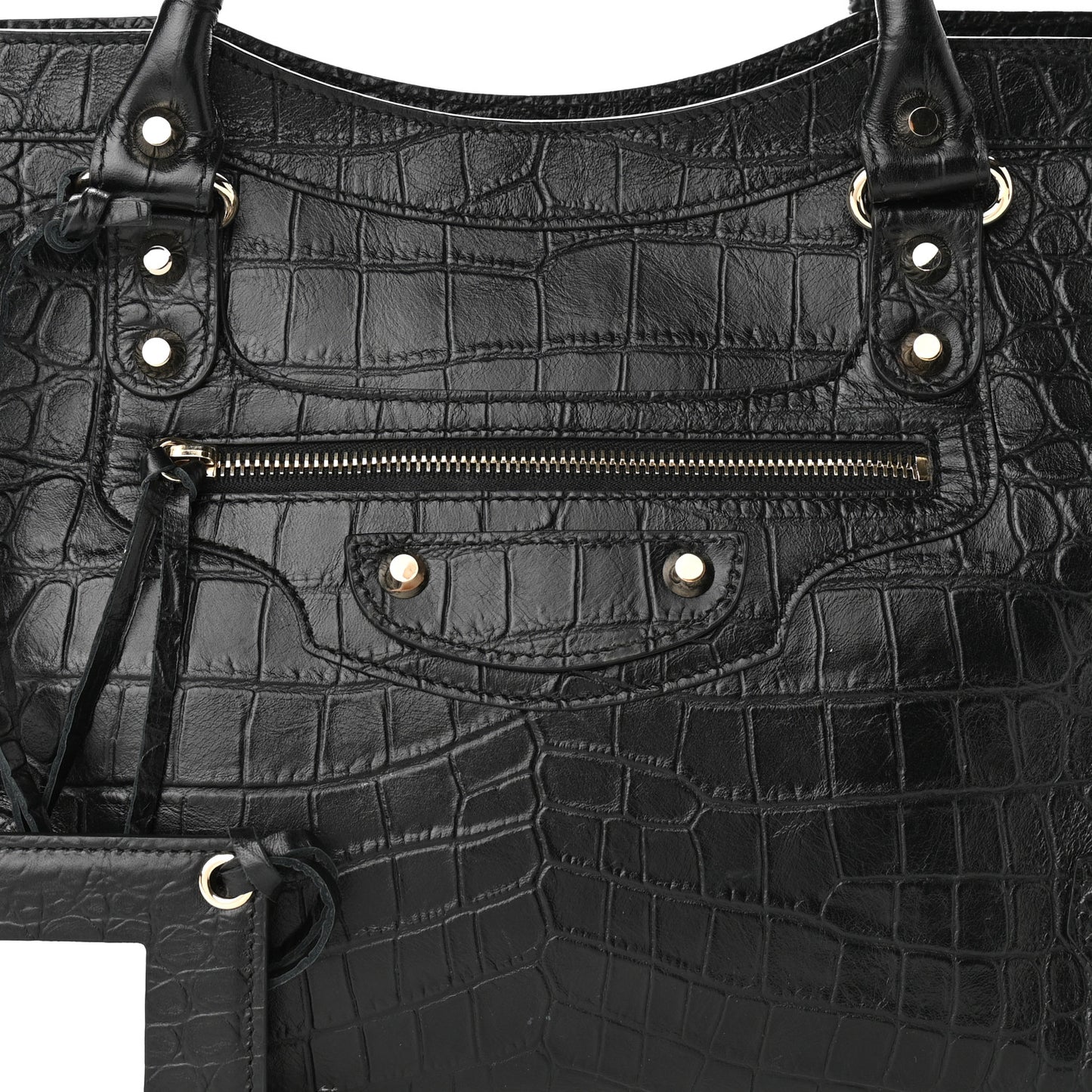 Calfskin Crocodile Embossed Classic Hardware City Black