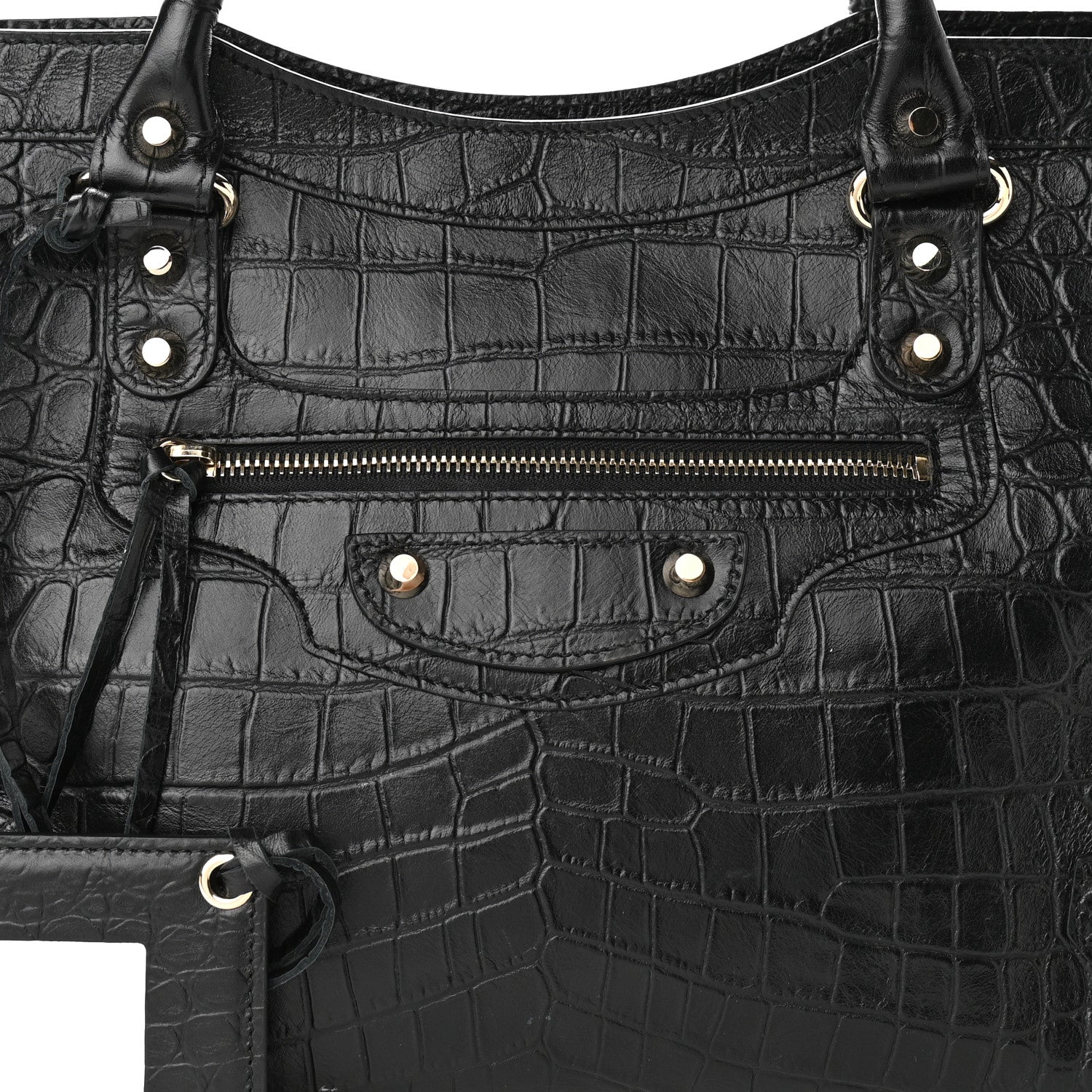 Balenciaga Calfskin Crocodile Embossed Classic Hardware City Black 14 of 24