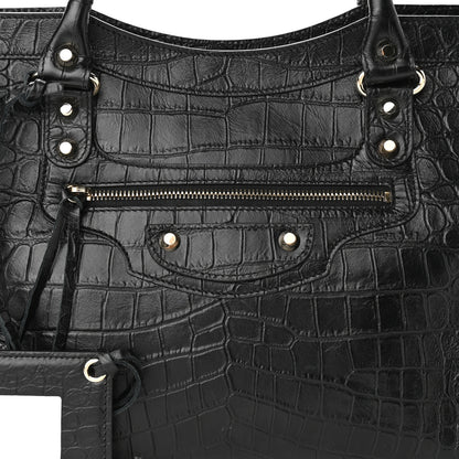 Balenciaga Calfskin Crocodile Embossed Classic Hardware City Black 14 of 24