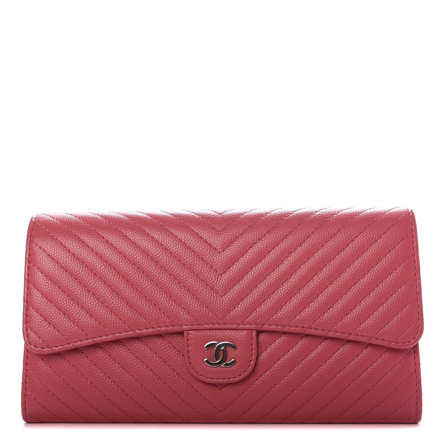 Caviar Chevron Quilted Large Gusset Flap Wallet Pink