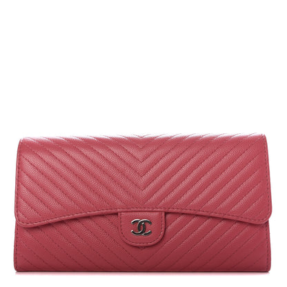 Chanel Caviar Chevron Quilted Large Gusset Flap Wallet Pink 1 of 8