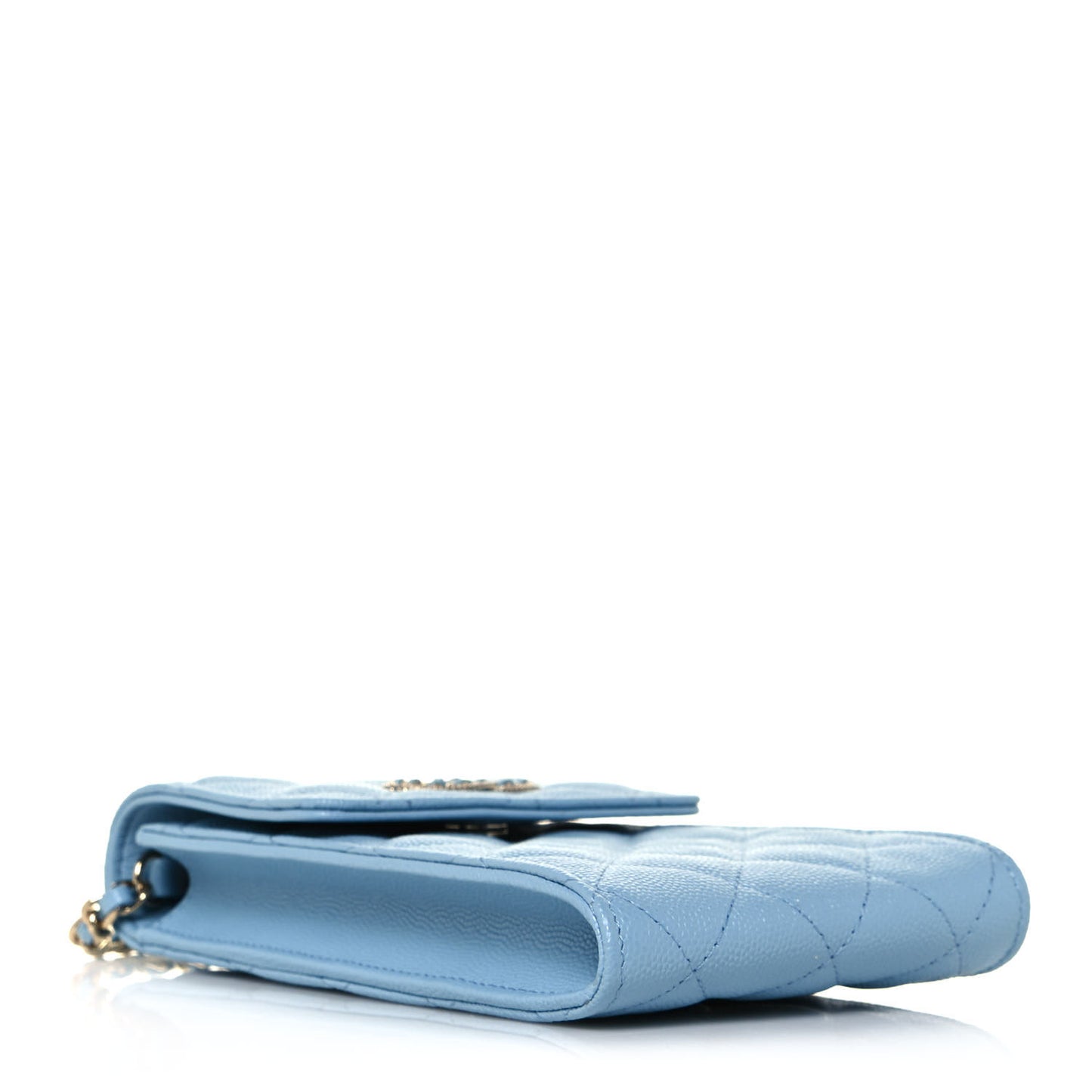 Caviar Quilted Crystal CC Airpods Pro and Phone Case With Chain Light Blue
