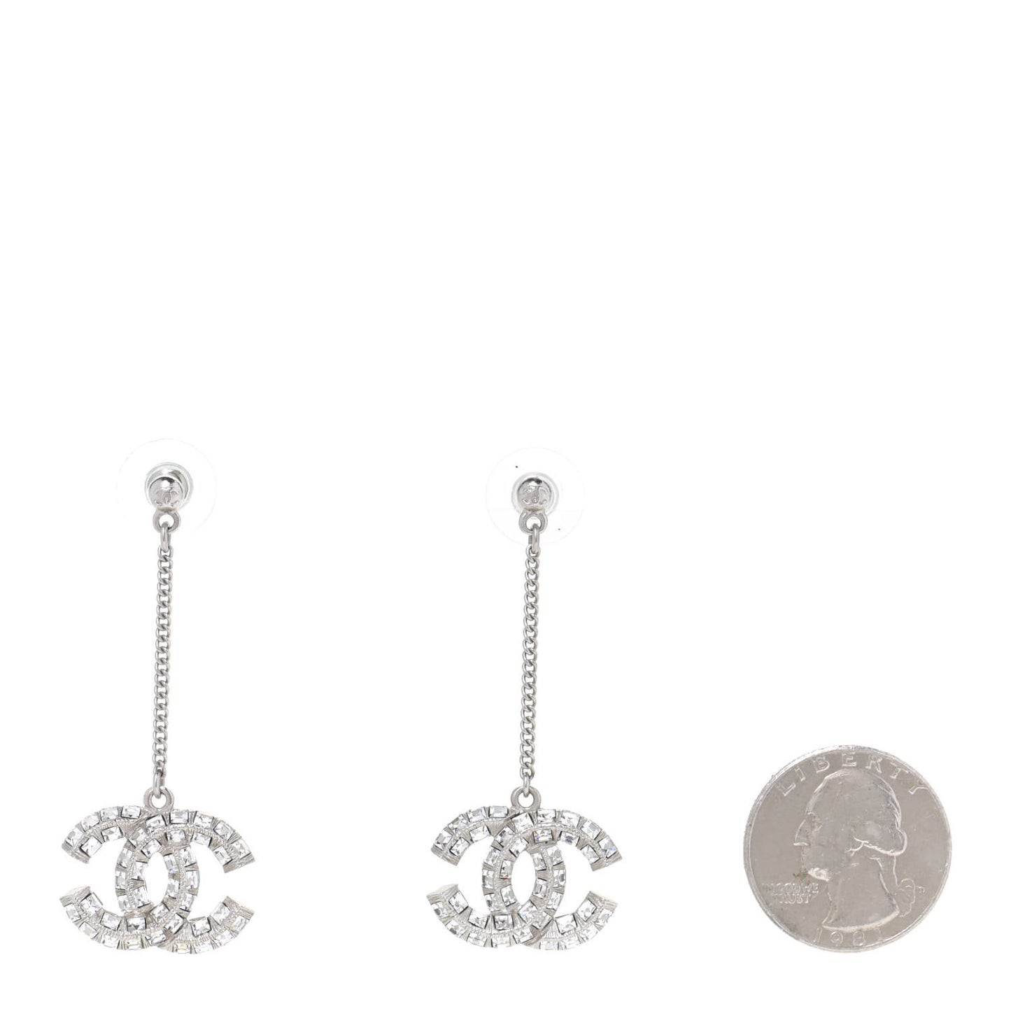 Baguette Crystal CC Drop Earrings Silver