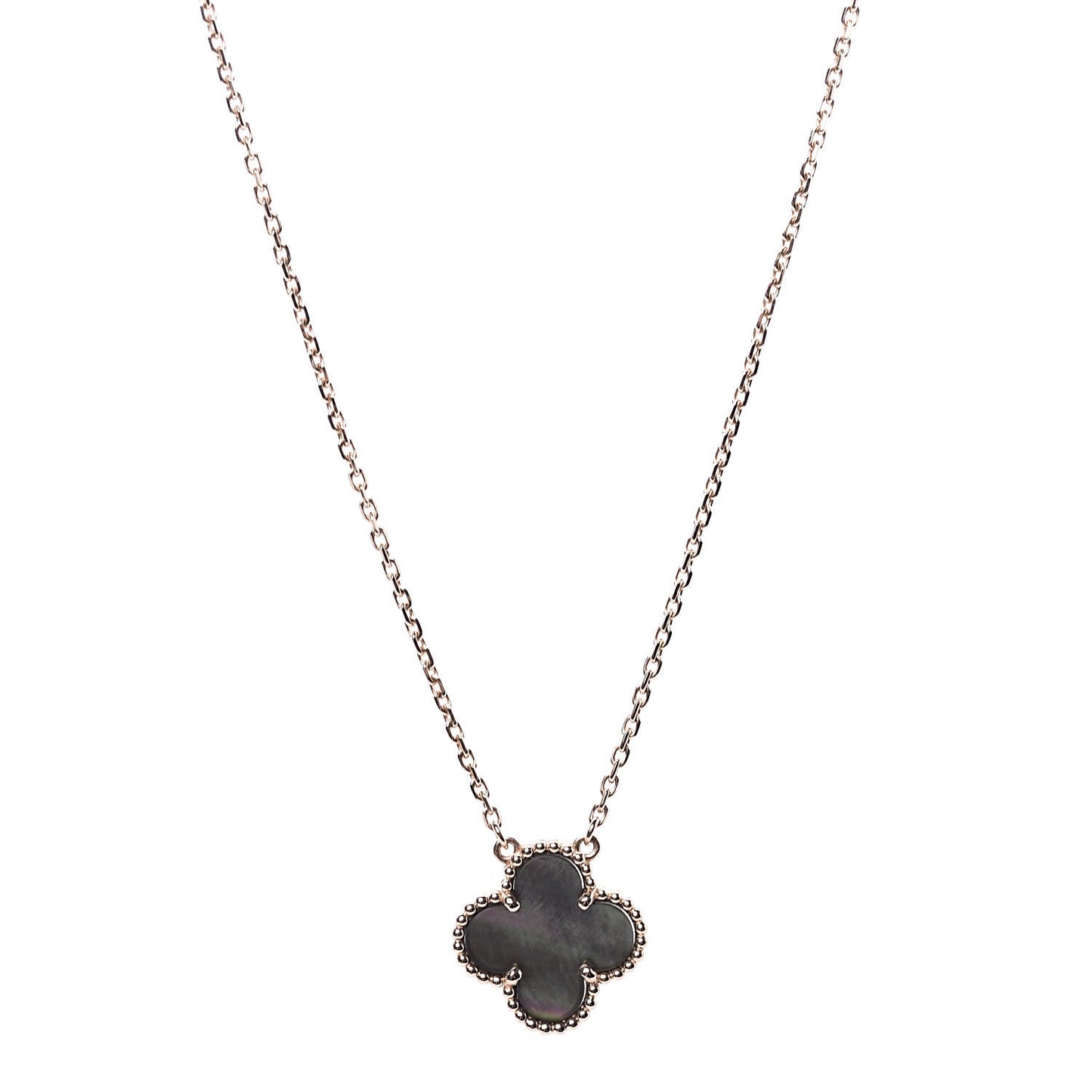 18K Rose Gold Gray Mother of Pearl Vintage Alhambra Pendant Necklace