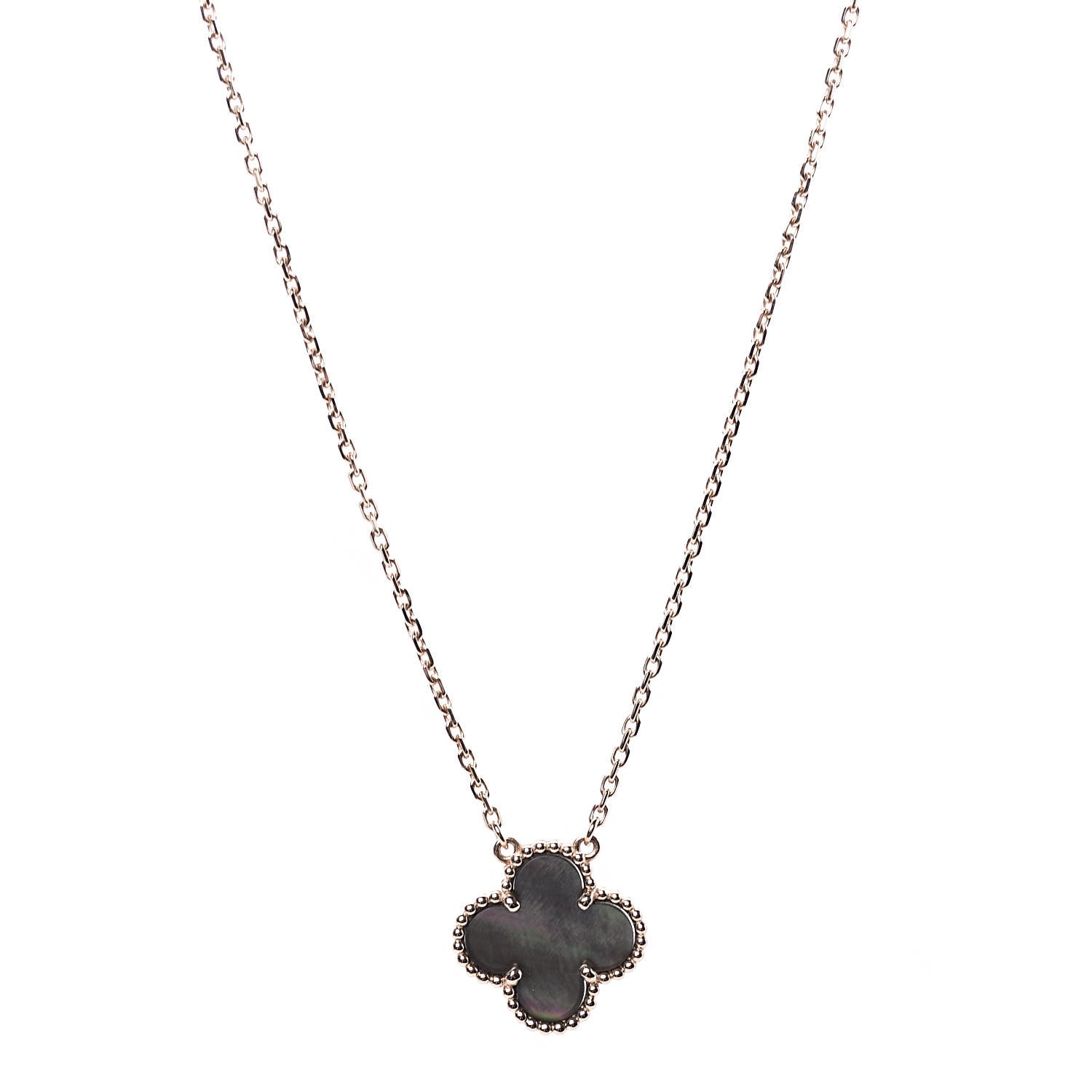 Van Cleef & Arpels 18K Rose Gold Gray Mother of Pearl Vintage Alhambra Pendant Necklace 1 of 9