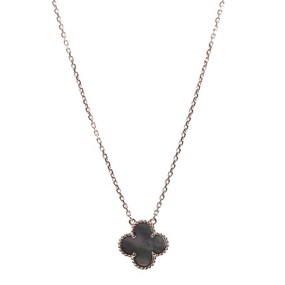 Van Cleef & Arpels 18K Rose Gold Gray Mother of Pearl Vintage Alhambra Pendant Necklace 1 of 9