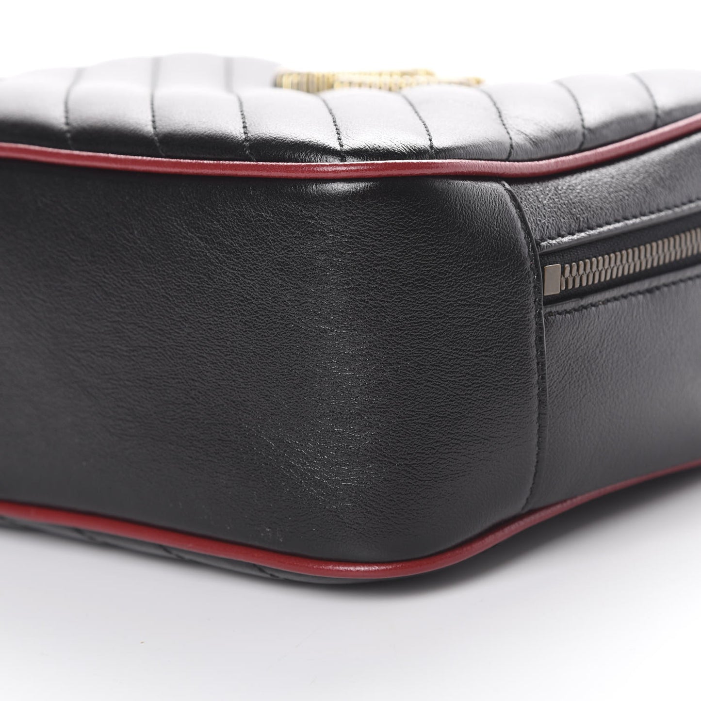 Vintage Effect Calfskin Matelasse Diagonal Small Torchon GG Marmont Bamboo Top Handle Shoulder Bag Black Romantic Cherry
