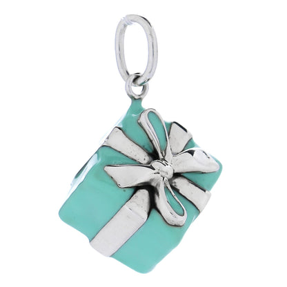 Tiffany Sterling Silver Enamel Gift Box Charm Blue 1 of 6