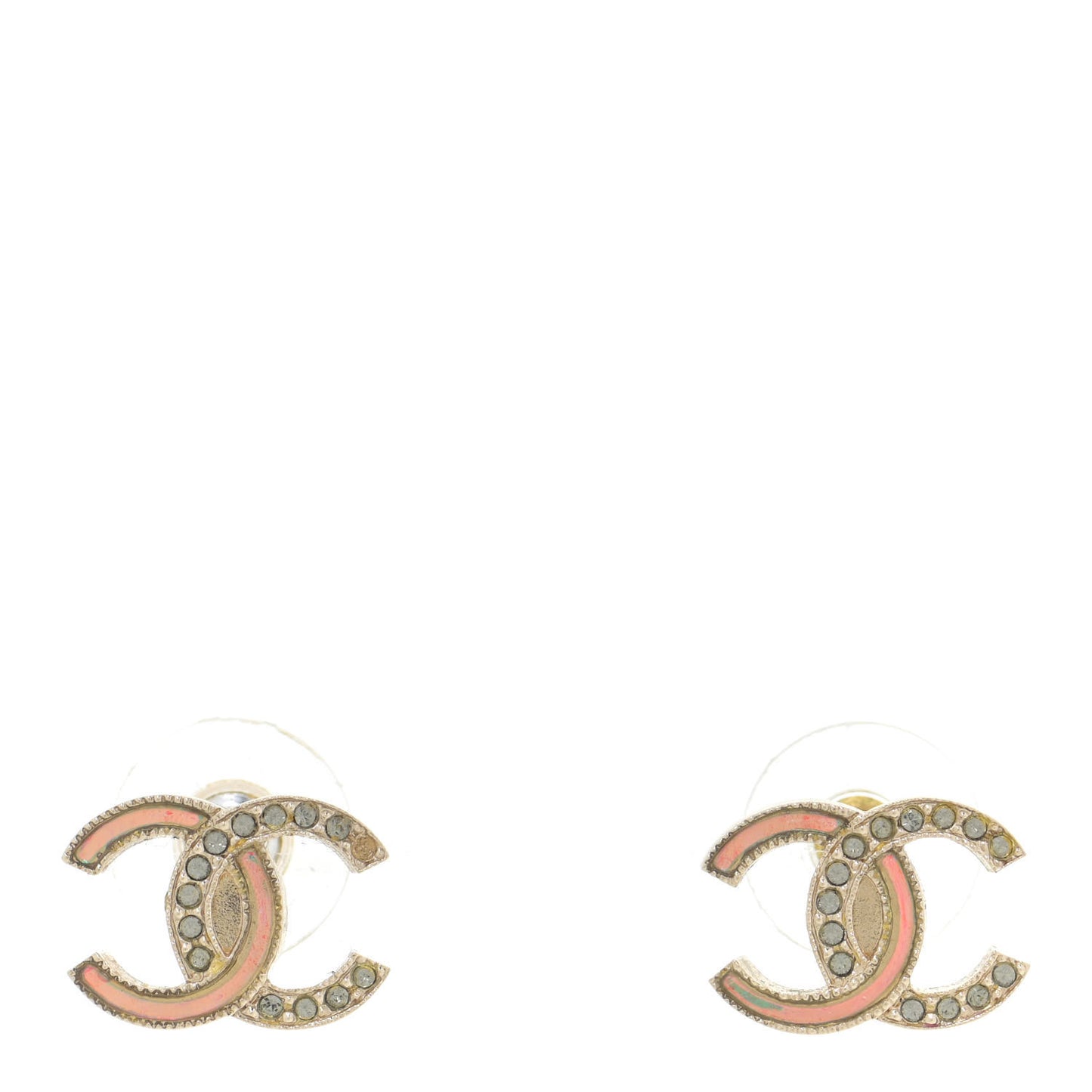 Enamel Crystal CC Earrings Gold Pink