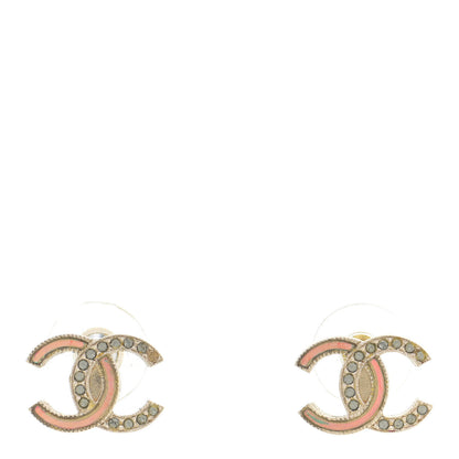 Chanel Enamel Crystal CC Earrings Gold Pink 13 of 15