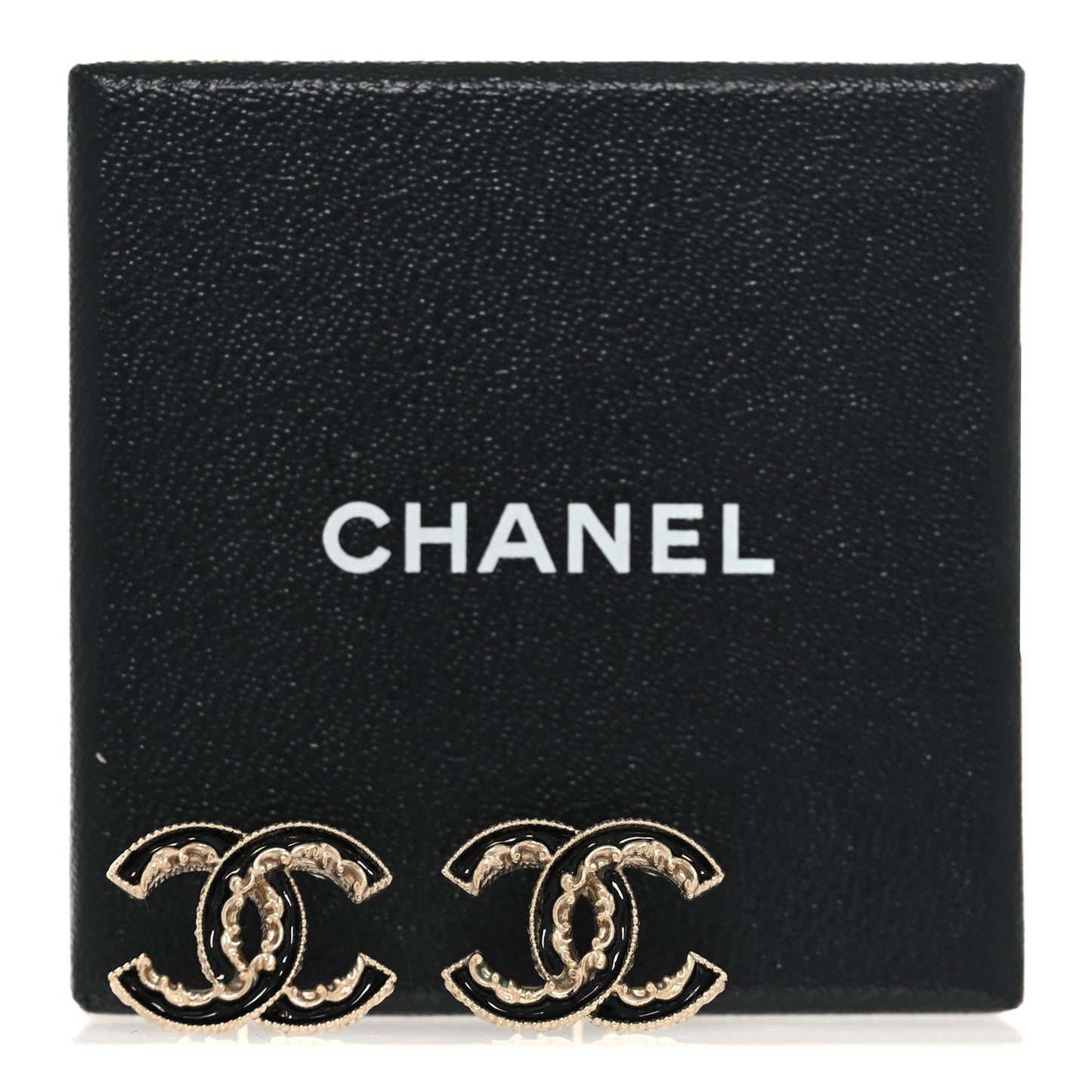 Enamel CC Baroque Earrings Black Gold