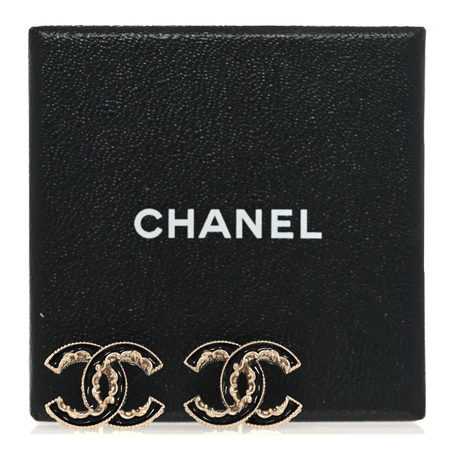 Chanel Enamel CC Baroque Earrings Black Gold 5 of 5