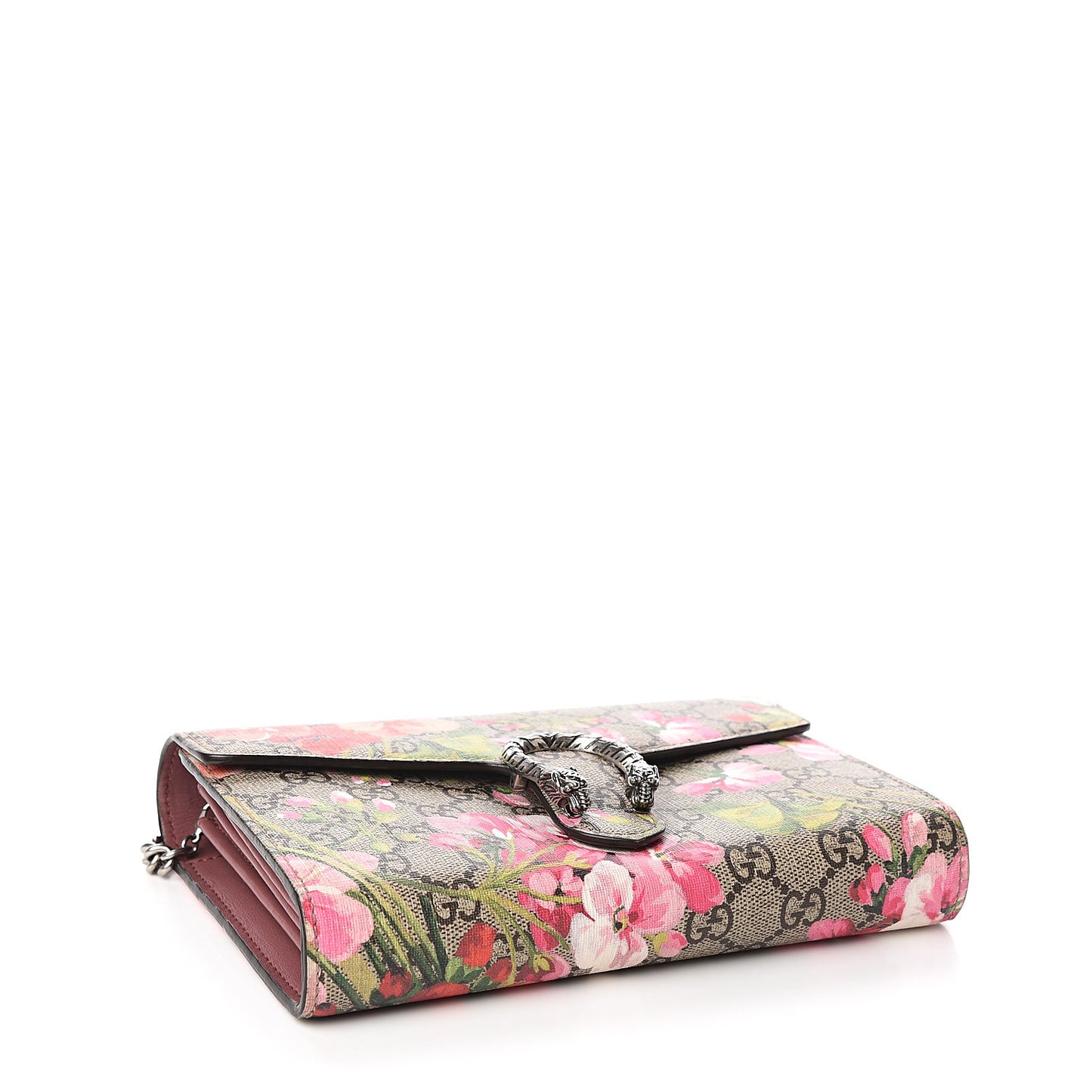 GG Supreme Monogram Blooms Mini Dionysus Chain Wallet Beige Multicolor Dry Rose