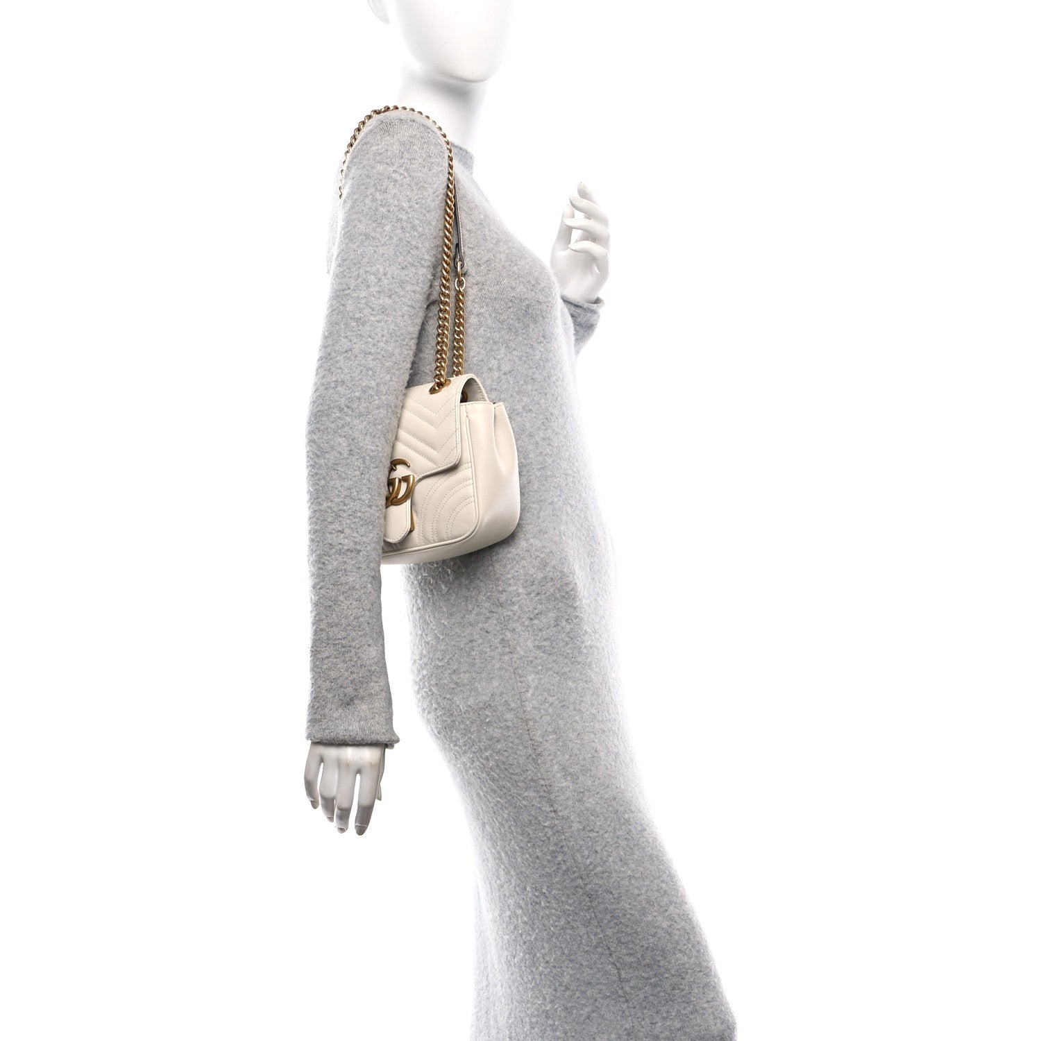Gucci Calfskin Matelasse Mini GG Marmont Square Shoulder Bag White 3 of 11