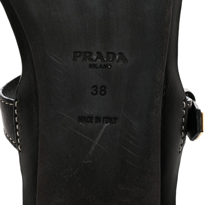 Prada Calfskin Sandali Two Strap Flat Sandals 38 Black 6 of 7