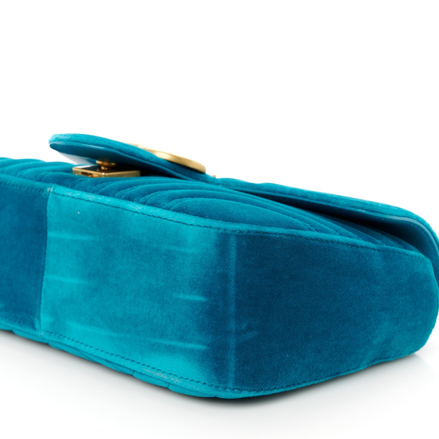 Gucci Velvet Matelasse Small GG Marmont Shoulder Bag Pavone Cyan 10 of 10
