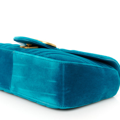 Gucci Velvet Matelasse Small GG Marmont Shoulder Bag Pavone Cyan 10 of 10