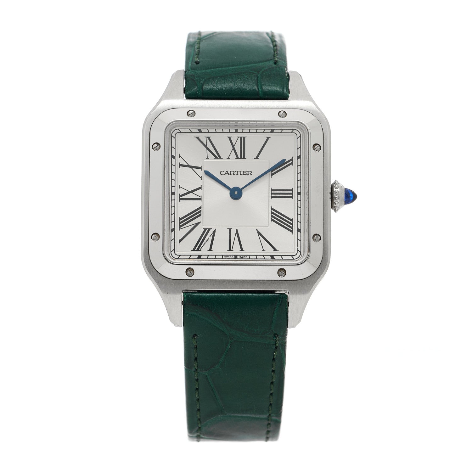 Cartier Stainless Steel Alligator 31.4mm Santos Dumont Quartz Watch Green 1 of 5