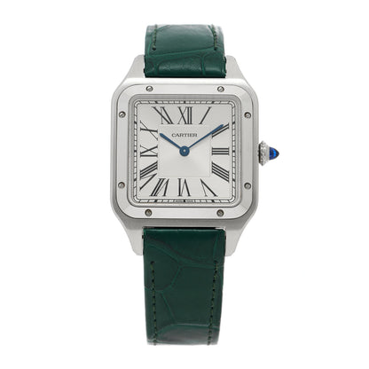 Cartier Stainless Steel Alligator 31.4mm Santos Dumont Quartz Watch Green 1 of 5